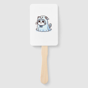 Cat in Ghost Costume for Halloween Hand Fan