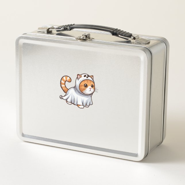 Cat in Ghost Costume for Halloween  Metal Lunch Box (Front)