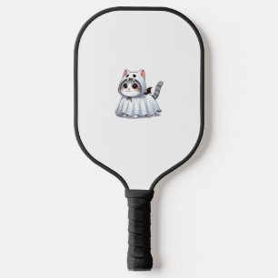 Cat in Ghost Costume for Halloween Pickleball Paddle