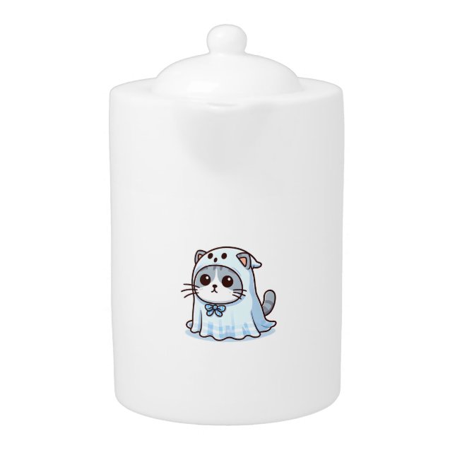 Cat in Ghost Costume for Halloween  Teapot (Front)