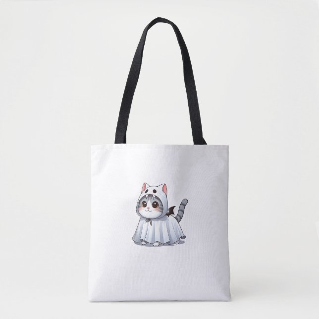 Cat in Ghost Costume for Halloween  Tote Bag (Front)