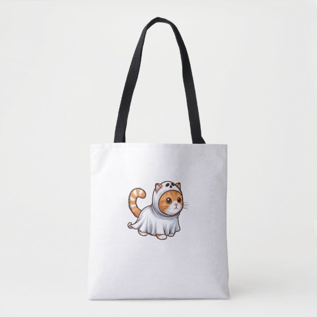 Cat in Ghost Costume for Halloween  Tote Bag (Front)