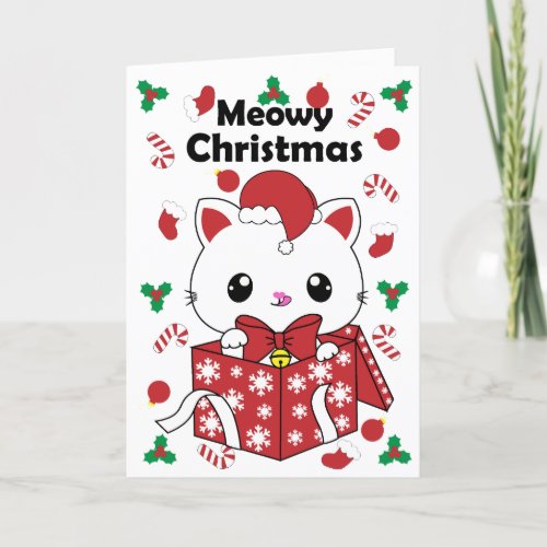 Cat in Gift Box Christmas Card