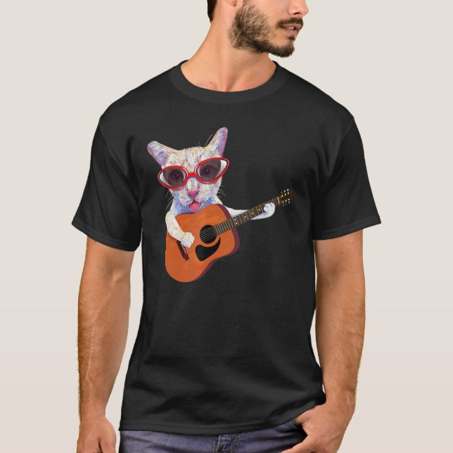 Cat In Glasses Playing Guitar   Graphic Top (Front)