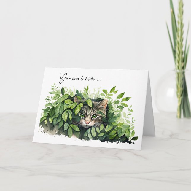 Cat In Green Leaves Birthday Humor Card (Front)