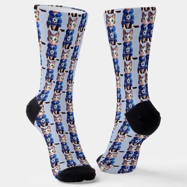 Cat in Hanukkah Sweater Socks (Angled)