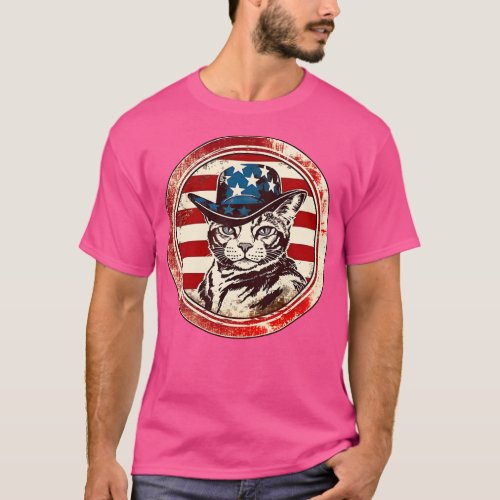 Cat in Hat Retro American USA Flag 4th July Art Ca T_Shirt