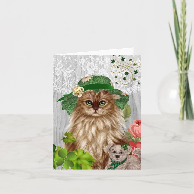 Cat in Hat St. Patrick's Day Notecard (Front)