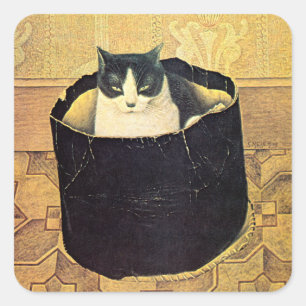Cat in Hatbox, Solomon Meijer Square Sticker