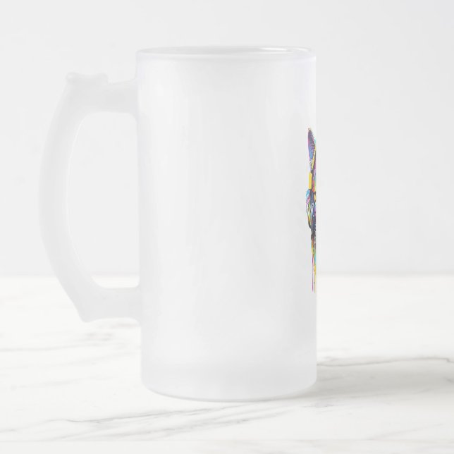 Cat in headphones frosted glass beer mug (Left)