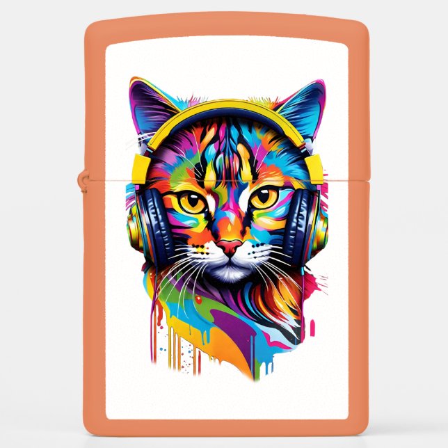 Cat in headphones zippo lighter (Front)