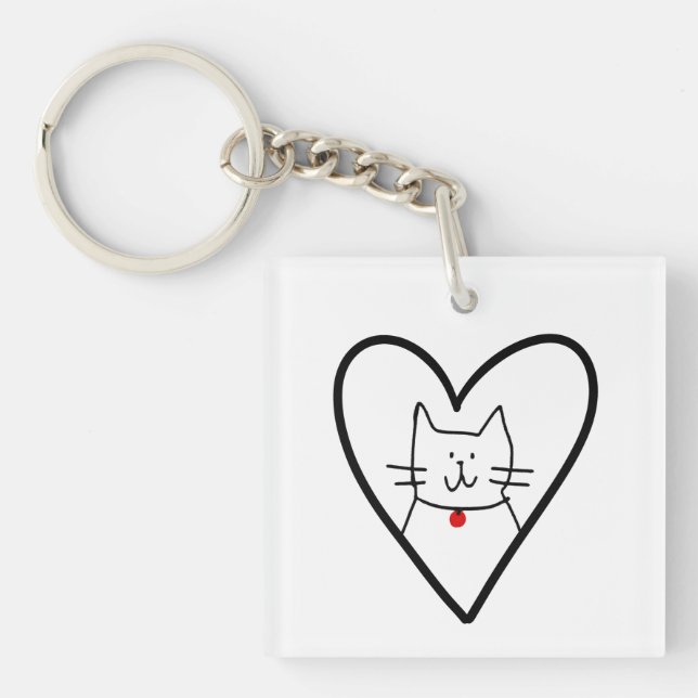 Cat in Heart Doodle  Keychain (Front)
