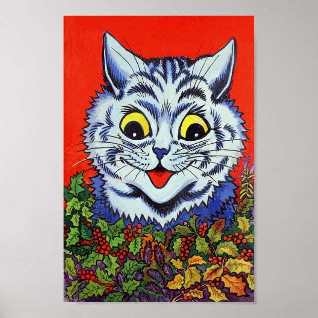 Cat in Holly, Louis Wain Poster (Front)