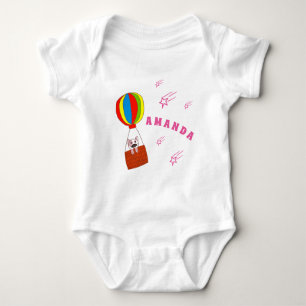 Cat in Hot Air Balloon with Stars Name Baby Bodysuit