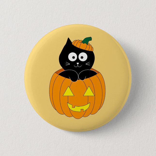 Cat in Jack O'Lantern Halloween Button (Front)