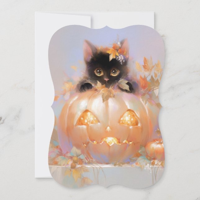 Cat In Jackolantern Halloween Baby Shower Invitation (Back)