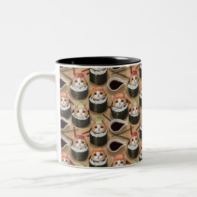 Cat in Kimbap cute tasty design  Two-Tone Coffee Mug (Left)