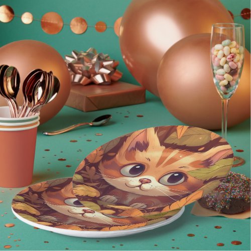 CAT IN LEAVES  PAPER PLATES