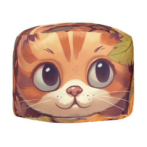 CAT IN LEAVES  POUF