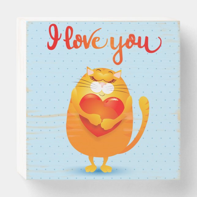 Cat in Love Wooden Box Sign (Front Horizontal)
