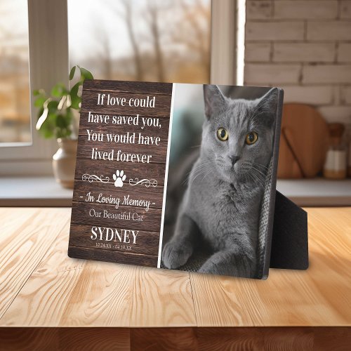 Cat In Loving Memory Photo Rustic Memorial Plaque