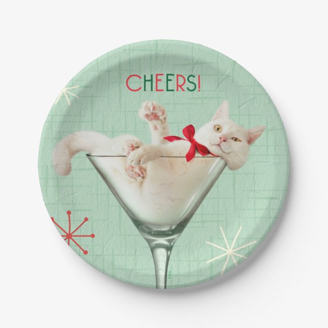 Cat in Martini Glass Paper Plates (Front)