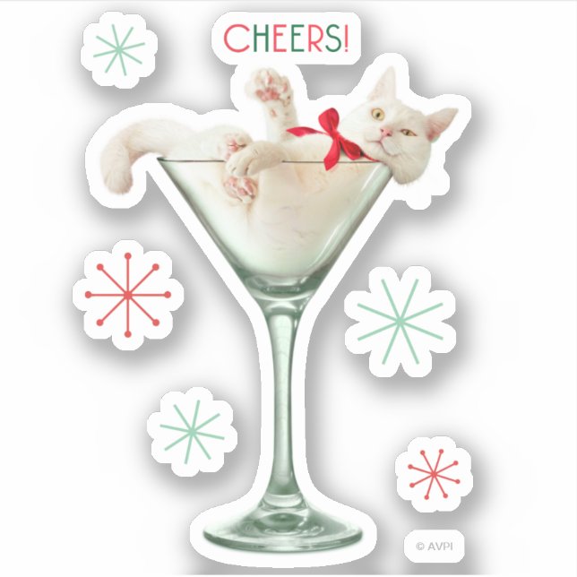 Cat in Martini Glass Sticker (Front)