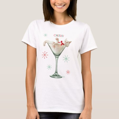 Cat in Martini Glass T_Shirt