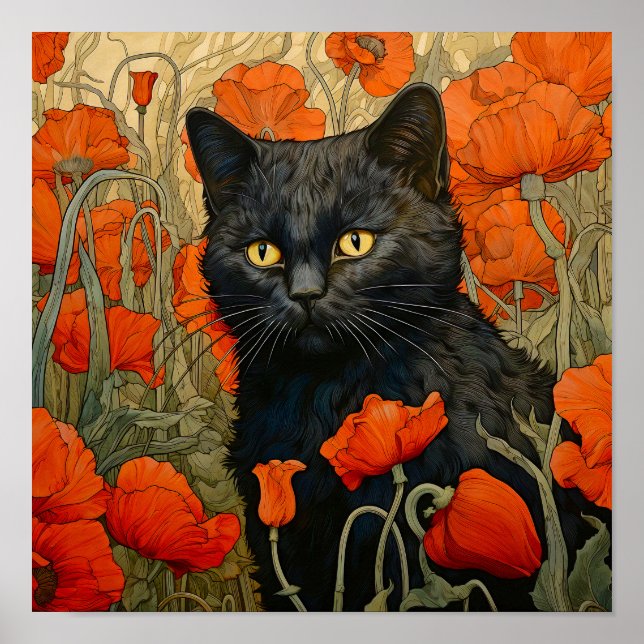 Cat in Meadow Painting Poster (Front)