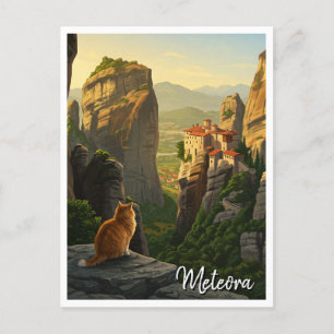Cat in Meteora Greece Travel Postcard