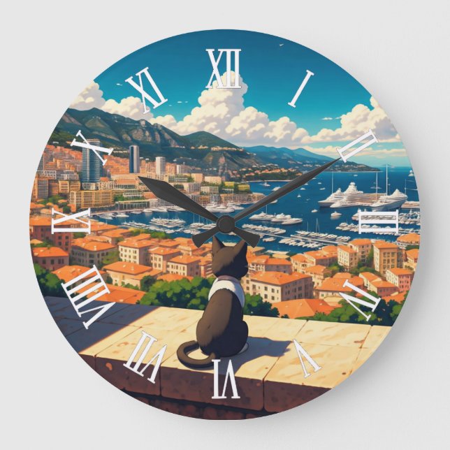 Cat in Monaco Monte Carlo Europe Travel Large Clock (Front)