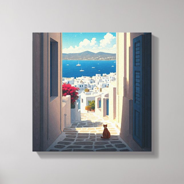 Cat in Mykonos Greece Cyclades Travel Canvas Print (Front)