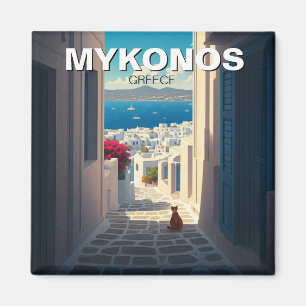 Cat in Mykonos Greece Cyclades Travel Magnet
