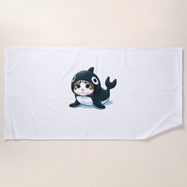 Cat in Orca Costume  Beach Towel (Front)
