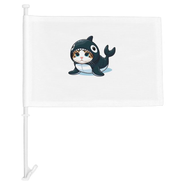 Cat in Orca Costume  Car Flag (Front)
