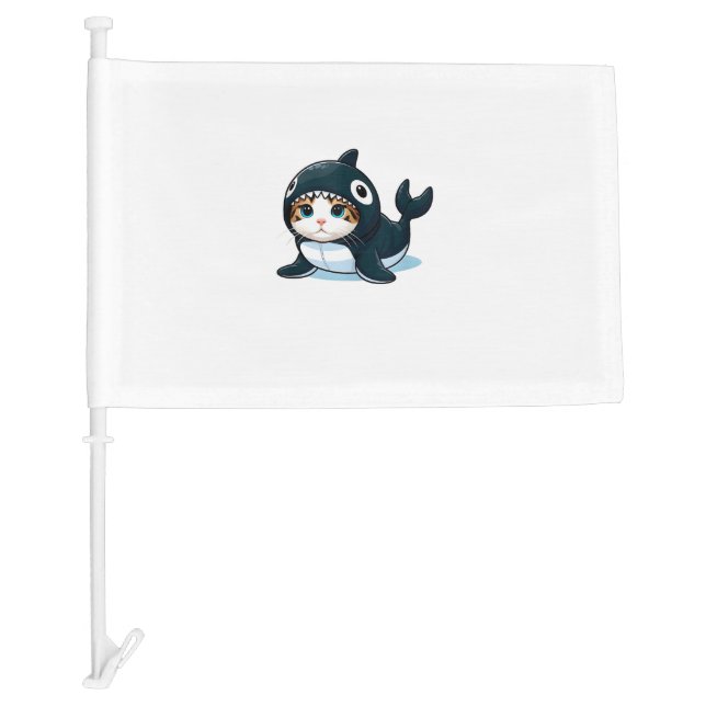 Cat in Orca Costume  Car Flag (Front)