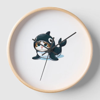 Cat in Orca Costume Clock