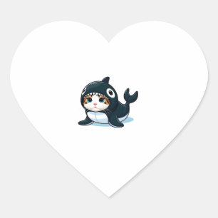 Cat in Orca Costume Heart Sticker