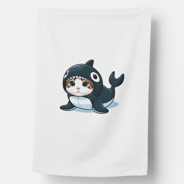 Cat in Orca Costume  House Flag (Front)