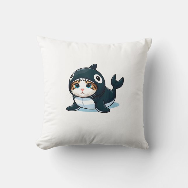 Cat in Orca Costume Tank Top Throw Pillow (Front)