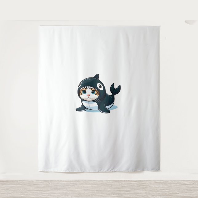Cat in Orca Costume  Tapestry (Front)