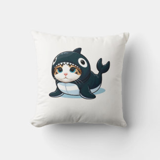 Cat in Orca Costume Throw Pillow