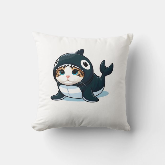 Cat in Orca Costume  Throw Pillow (Front)