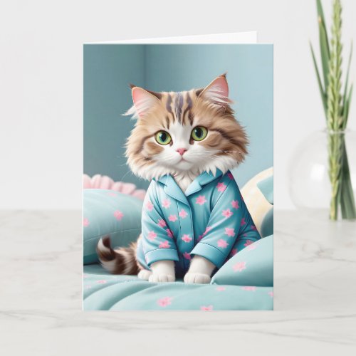 Cat In Pajamas for Birthday Card