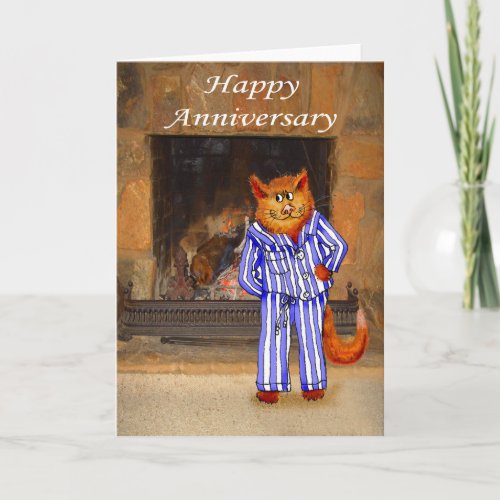 Cat in Pajamas Happy Anniversary Card