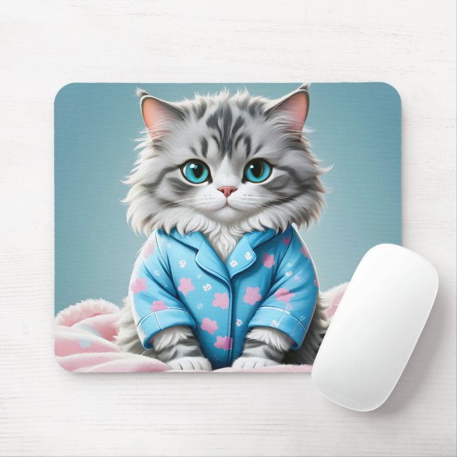 Cat In Pajamas Mouse Pad (With Mouse)