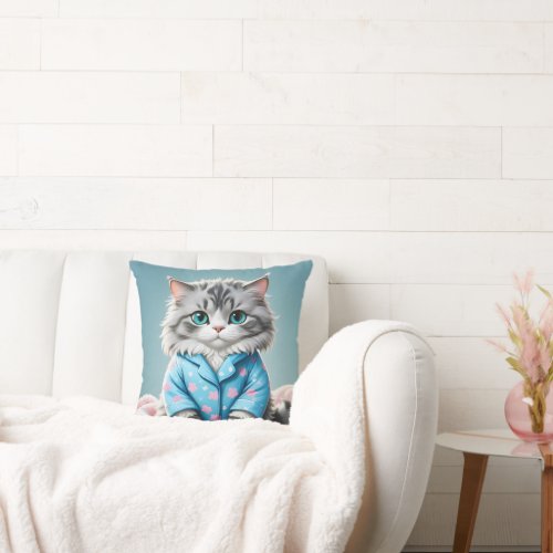 Cat In Pajamas Throw Pillow