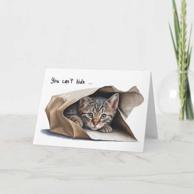 Cat In Paper Bag Birthday Humor Card (Front)