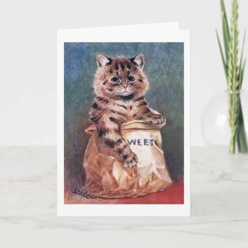 Cat in Paper Bag Louis Wain Card