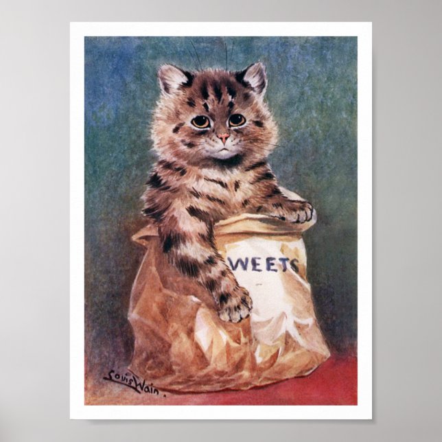 Cat in Paper Bag, Louis Wain Poster (Front)
